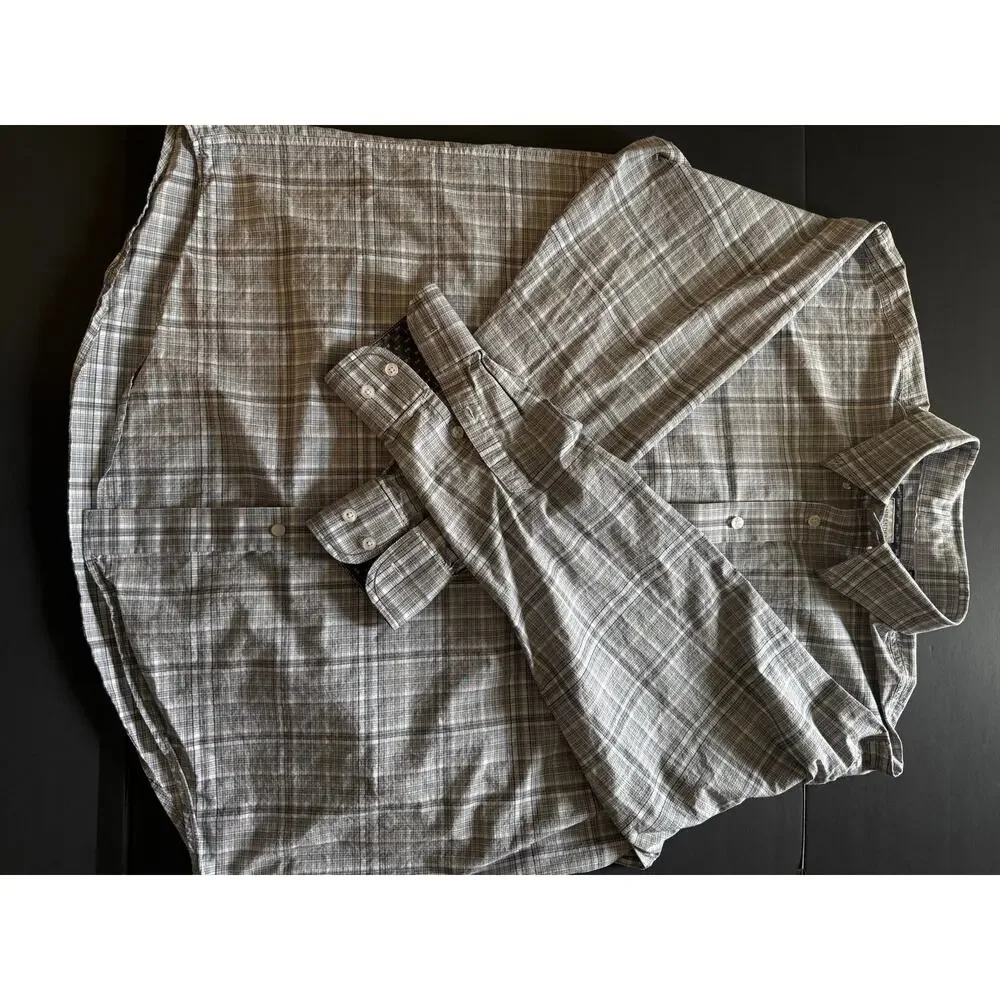 Panhandle Rough Stock Men’s XL Grey Plaid Long Sleeve Button Front Western Shirt - Picture 3 of 8